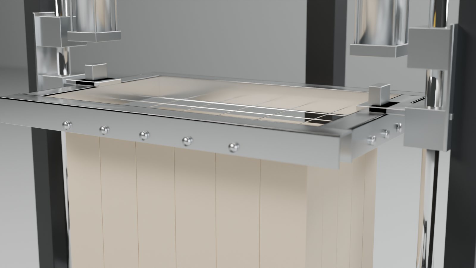 Stainless cutting frame with taut wires above a soap block